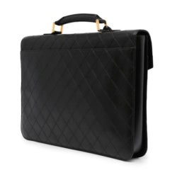 Chanel 1992 Vintage Black Diamond Quilted Work Laptop Briefcase Bag