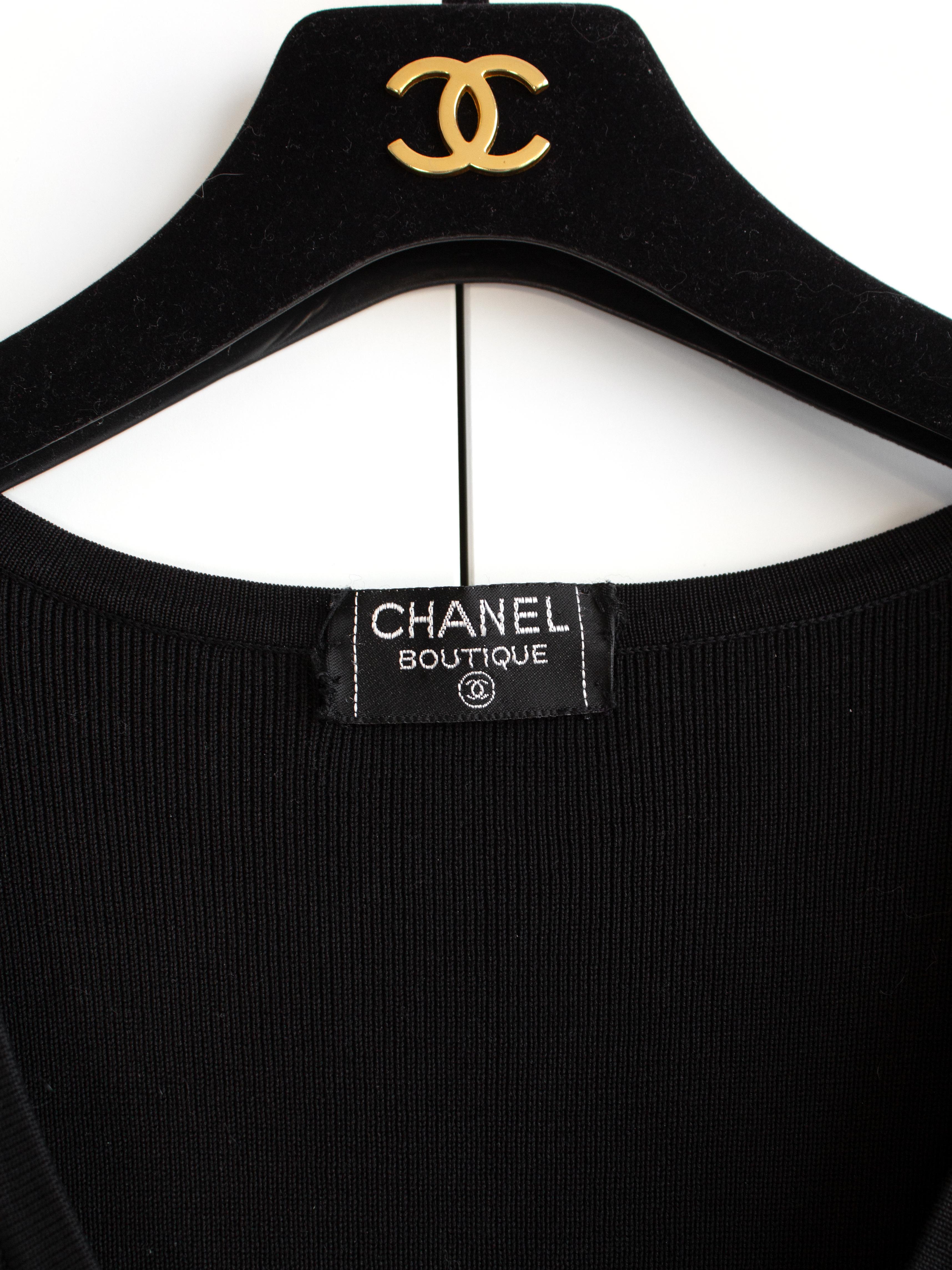 Chanel Vintage 90s Black Gold Knit CC Button Scoop Neck Top Cardigan 1