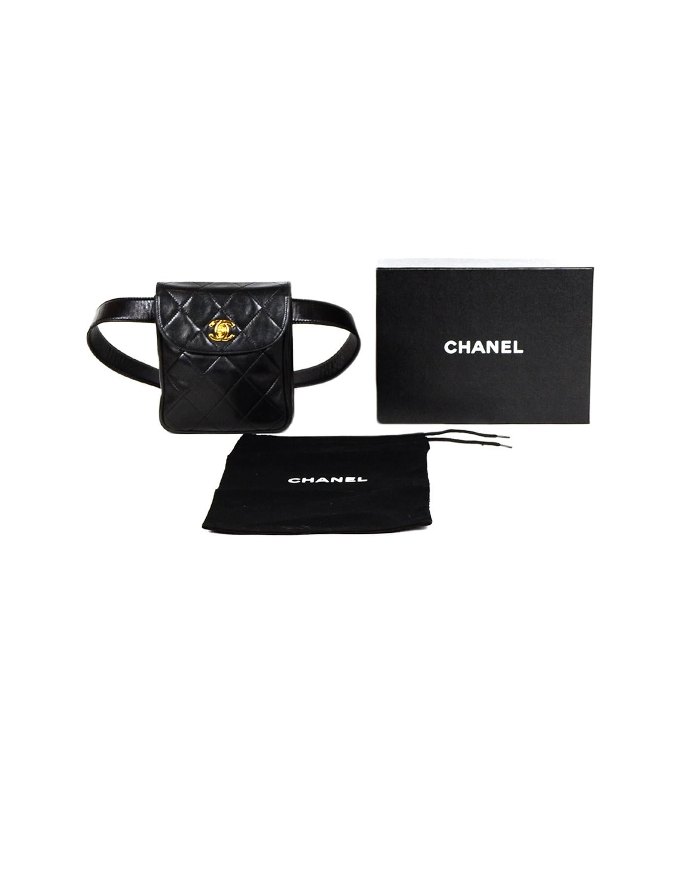 Chanel Vintage '90s Black Lambskin Leather Quilted CC Twistlock Belt Bag sz75/30 4