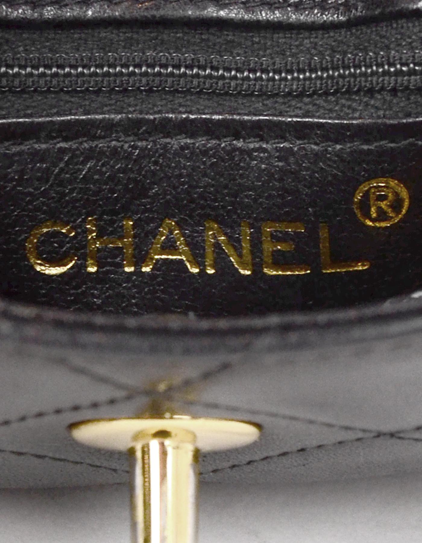 Chanel Vintage '90s Black Lambskin Leather Quilted CC Twistlock Belt Bag sz75/30 1