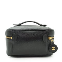 Chanel Vintage 90s Black Leather Vanity Toiletry Bag Handbag