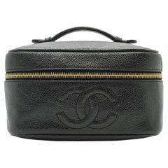 Chanel Vintage 90s Black Leather Vanity Toiletry Bag Handbag