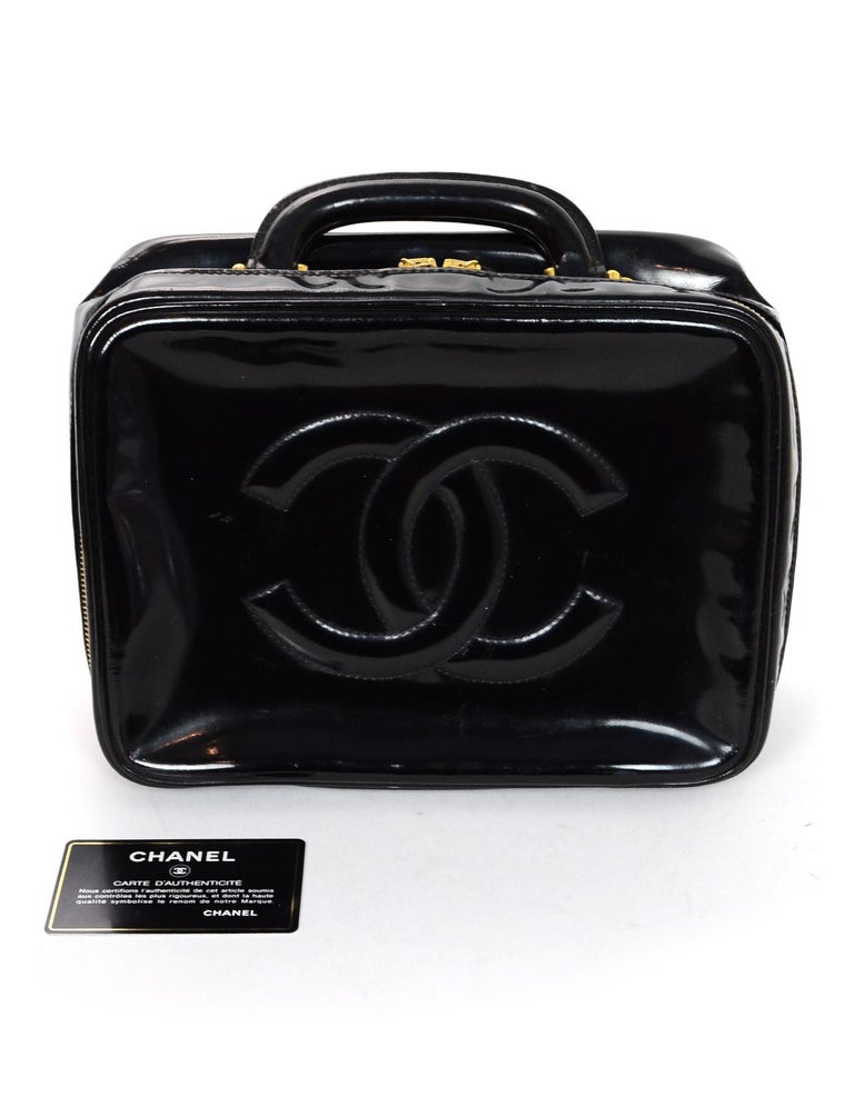 Chanel Vintage 90s Black Patent Leather Timeless CC Vanity Case Bag at  1stDibs