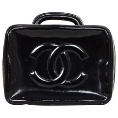 Chanel Vintage 90s Black Patent Leather Timeless CC Vanity Case Bag