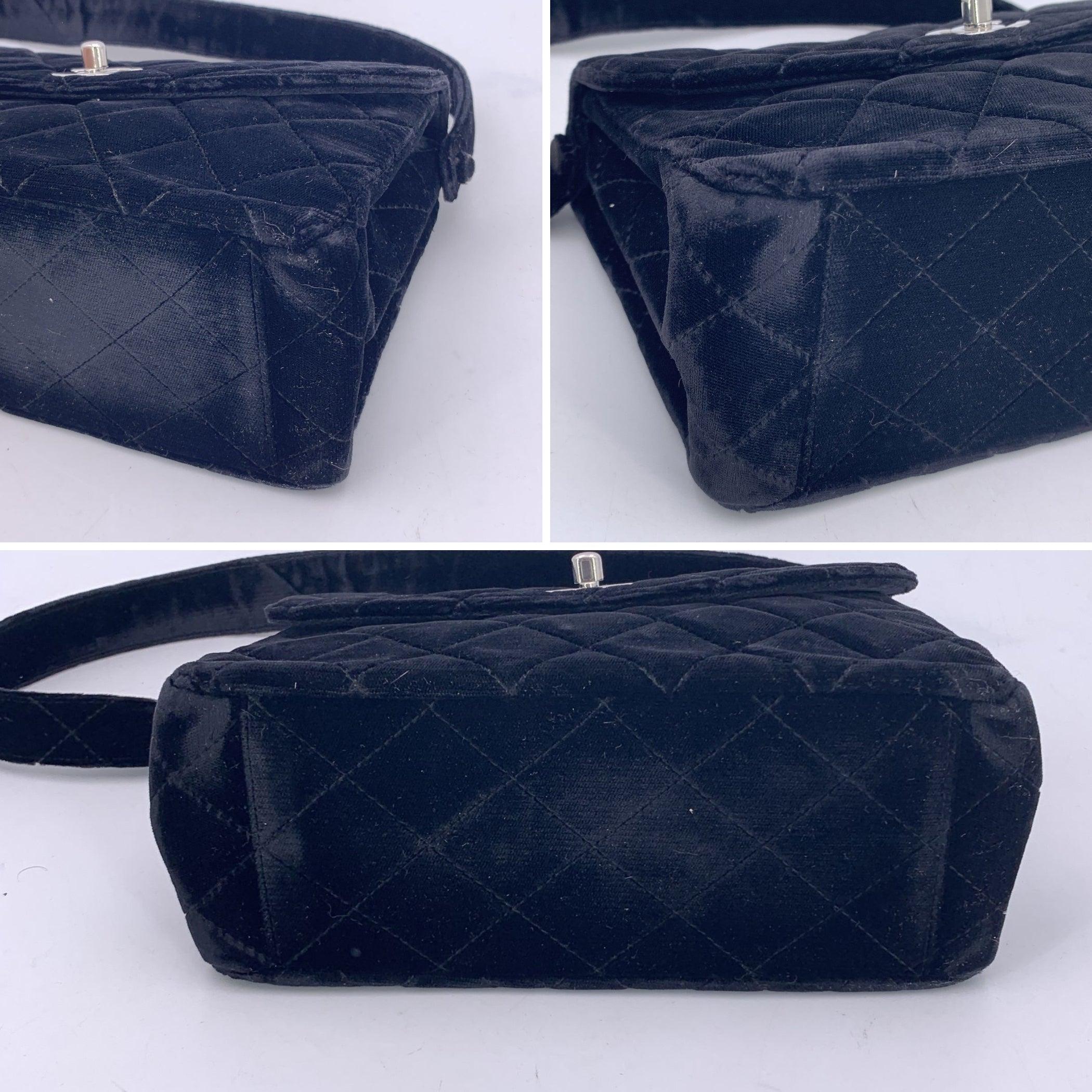 Chanel Vintage 90s Black Quilted Velvet Flap Shoulder Bag For Sale 1