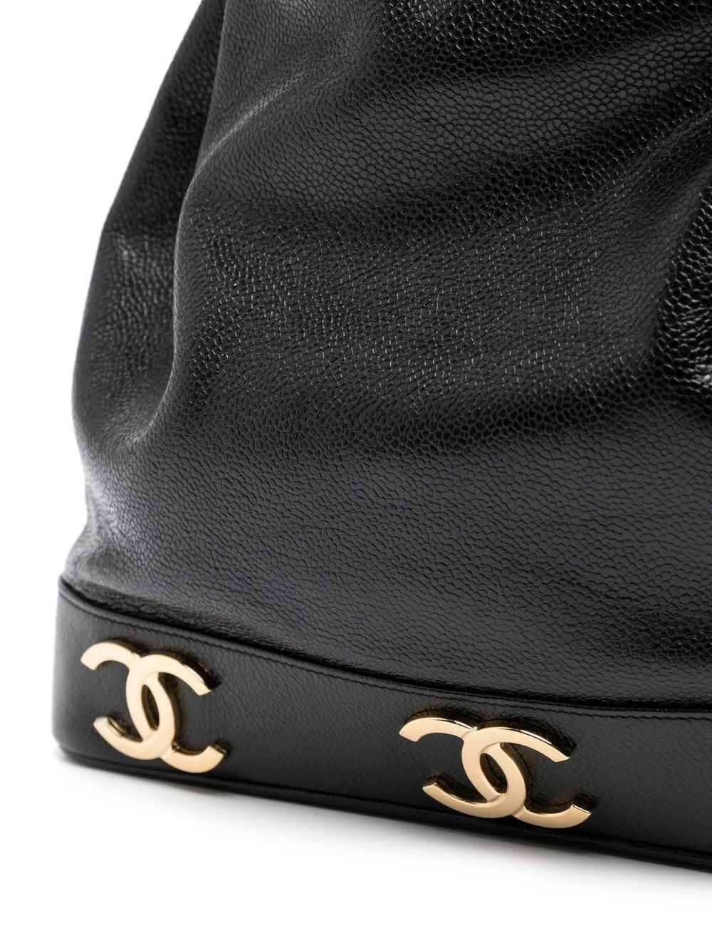 Chanel Vintage 90's Black Triple CC Drawstring Crossbody Shoulder Bag In Good Condition For Sale In Miami, FL