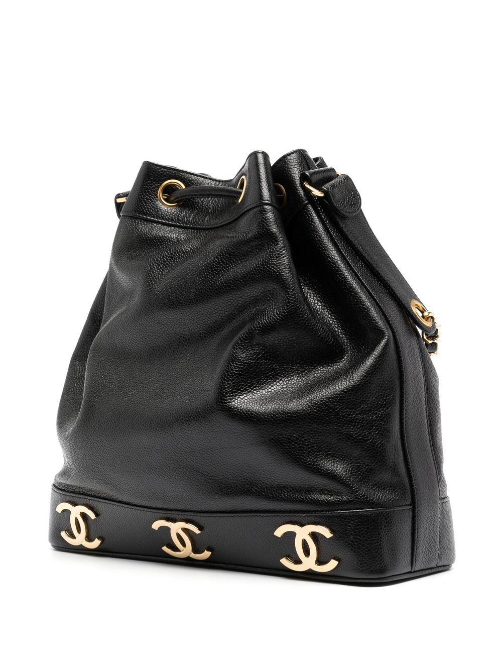 Women's or Men's Chanel Vintage 90's Black Triple CC Drawstring Crossbody Shoulder Bag For Sale