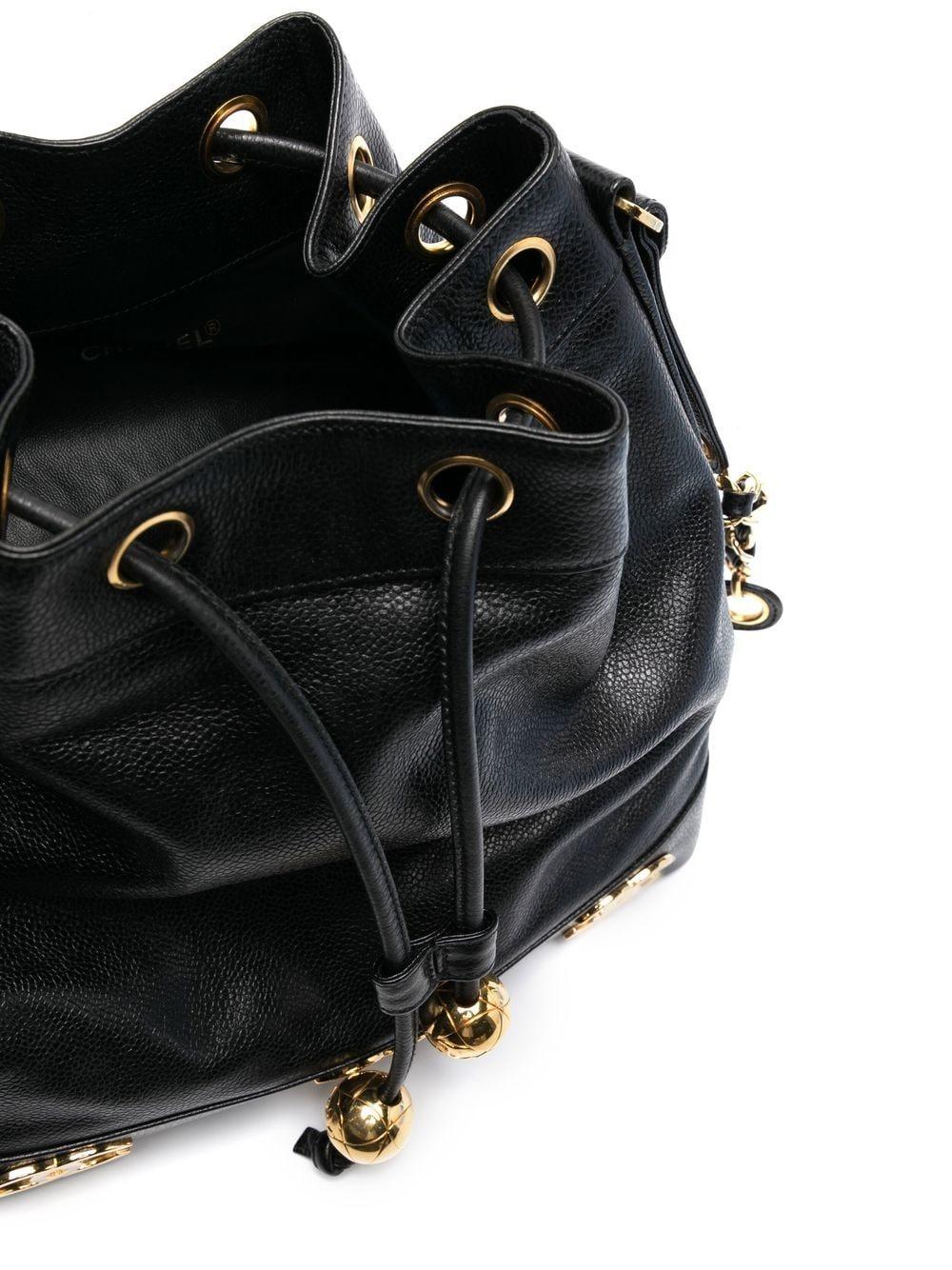 Chanel Vintage 90's Black Triple CC Drawstring Crossbody Shoulder Bag For Sale 1