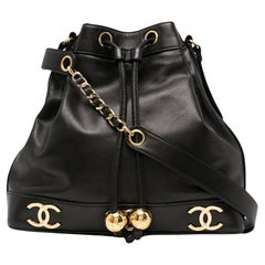 Chanel Retro 90's Black Triple CC Drawstring Crossbody Shoulder Bag