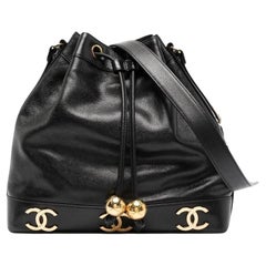 Chanel Vintage 90's Black Triple CC Drawstring Crossbody Shoulder Bag