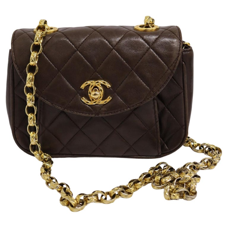 Chanel Vintage 90s Brown Quilted Flap Mini Body Bag at 1stDibs