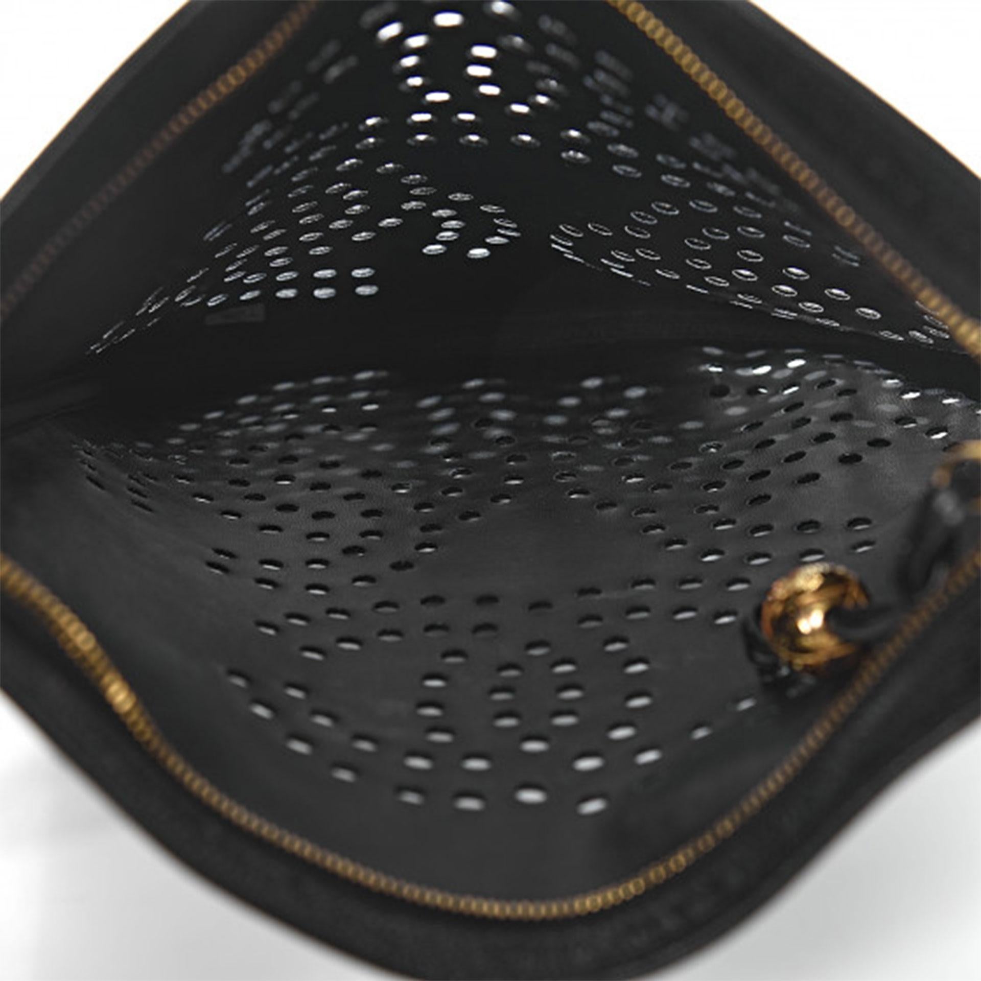 Chanel 90s Rare Vintage Black Caviar Perforated Triple CC Tote Shoulder Bag For Sale 5