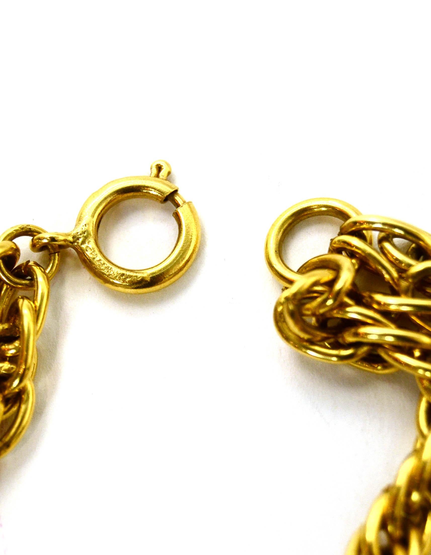 Chanel Vintage '90s Goldtone Chainlink CC Charm Necklace w. Crystals In Excellent Condition In New York, NY