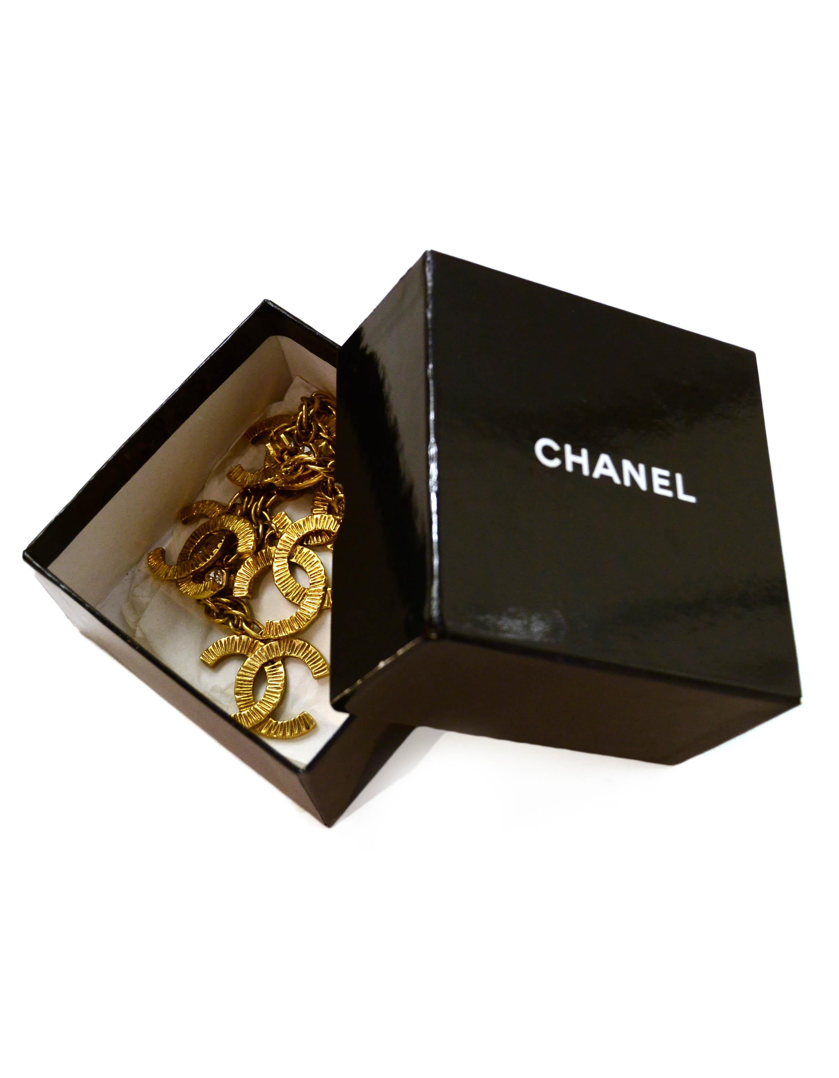 Chanel Vintage '90s Goldtone Chainlink CC Charm Necklace w. Crystals 2