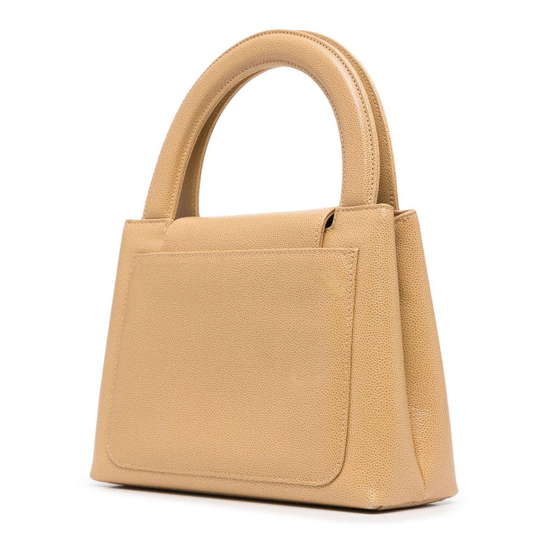 Women's or Men's Chanel Vintage 90's Rare Beige Caviar Top Handle Classic Kelly Flap Bag