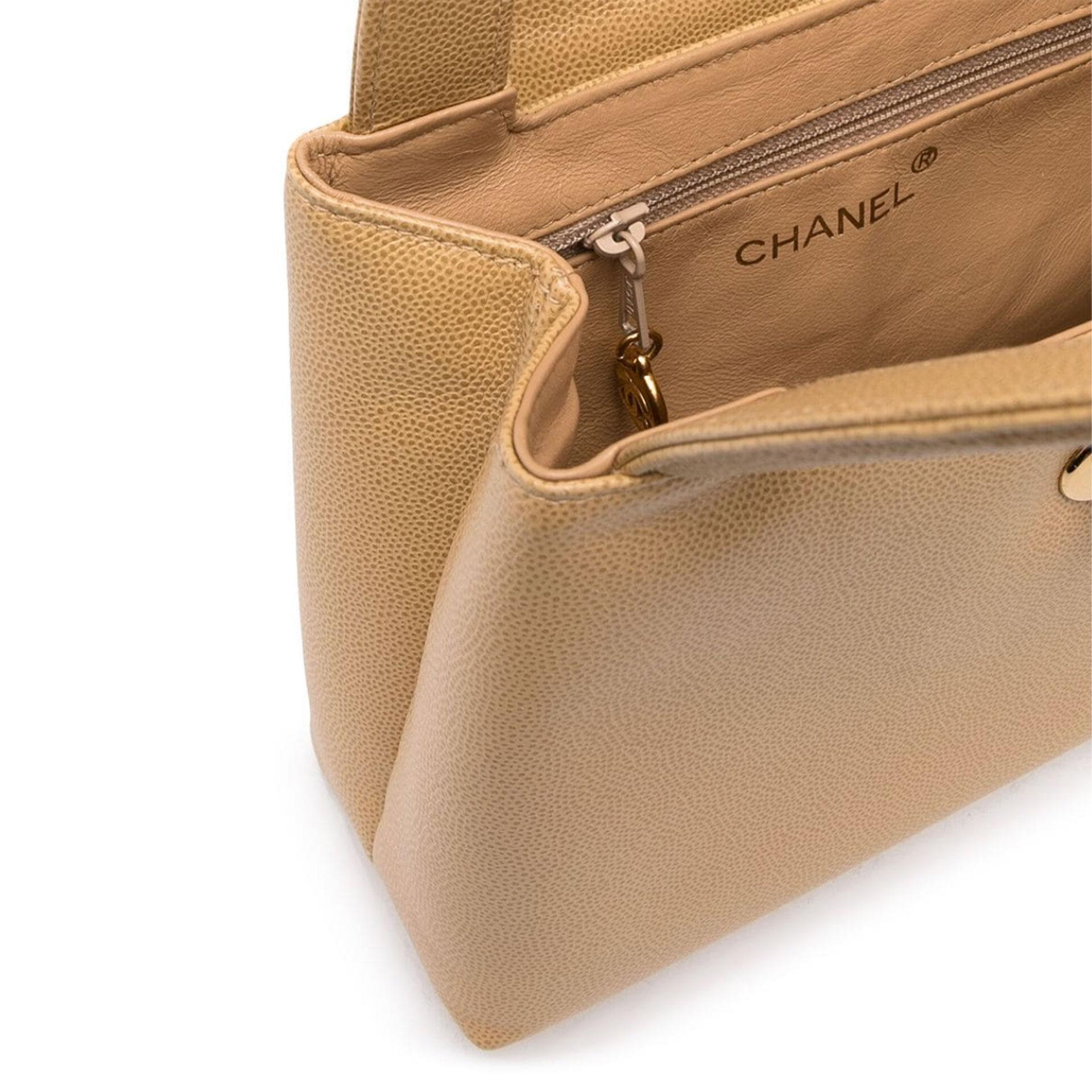 Chanel Vintage 90's Rare Beige Caviar Top Handle Classic Kelly Flap Bag 1