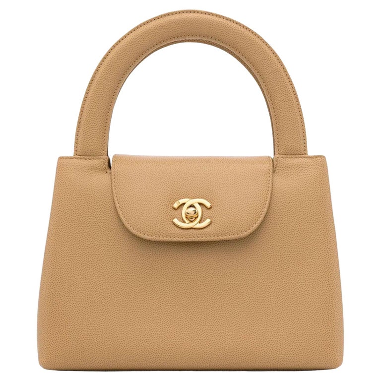 Chanel Vintage 90's Rare Beige Caviar Top Handle Classic Flap Bag at 1stDibs