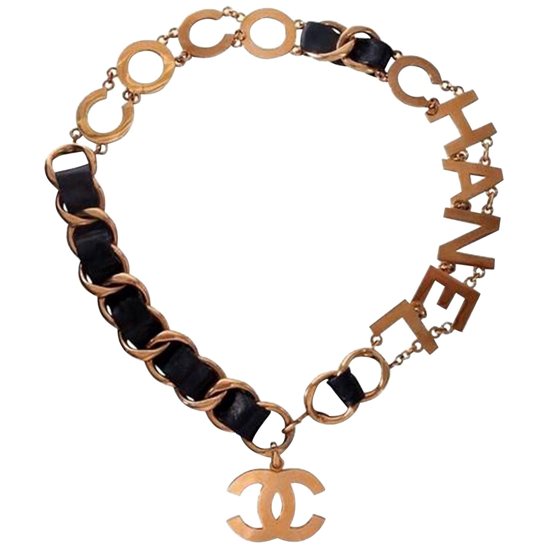 Chanel - Collier de ceinture en or avec lettres COCO CHANEL, collectionneur, défilé, années 1990, rare