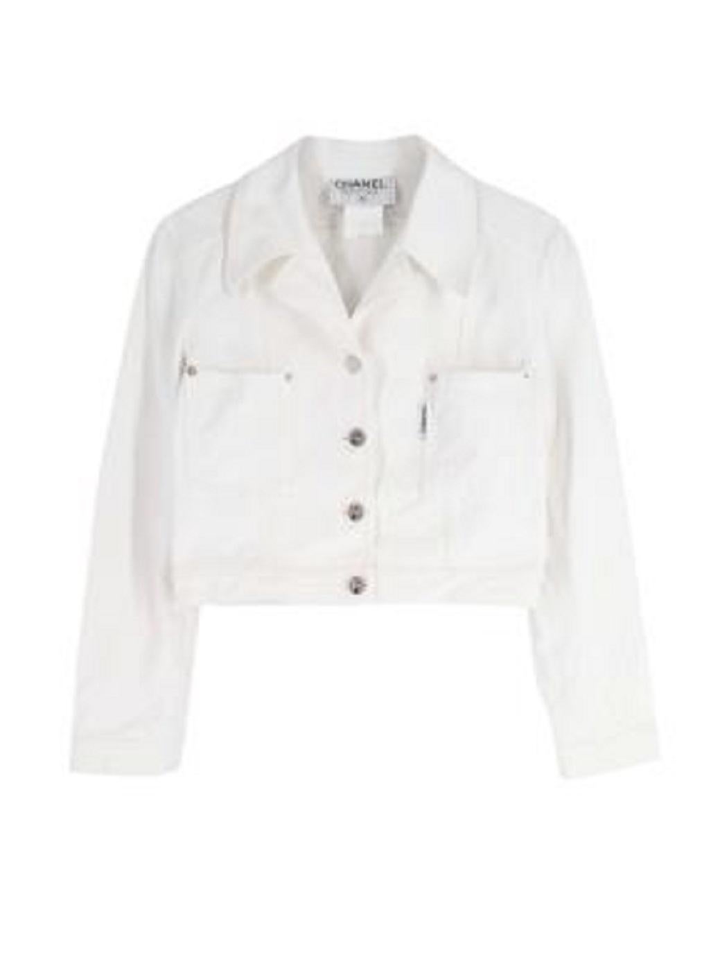 Chanel white denim jacket hotsell