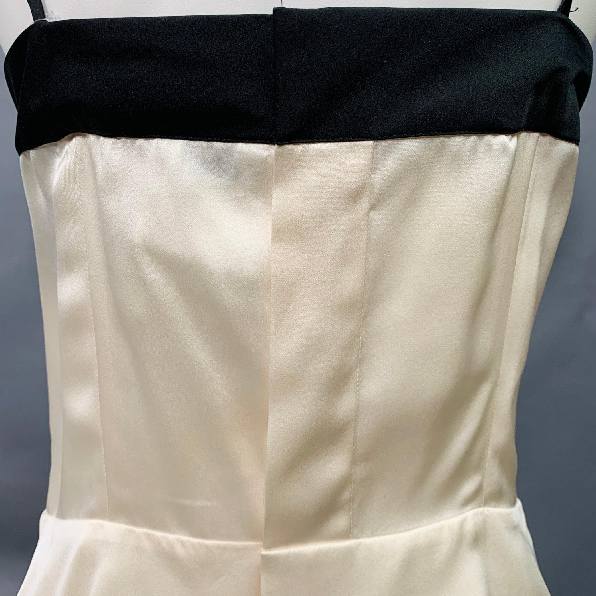 CHANEL Vintage 90s Size 10 Black Cream Silk Camisole Camellia Dress Top In Good Condition For Sale In San Francisco, CA