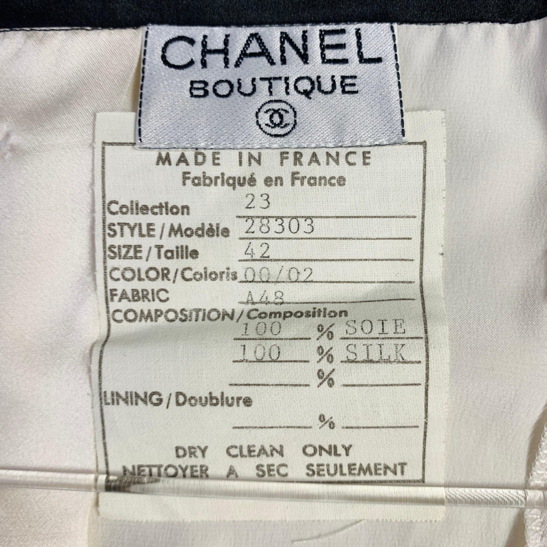 Women's CHANEL Vintage 90s Size 10 Black Cream Silk Camisole Camellia Dress Top For Sale