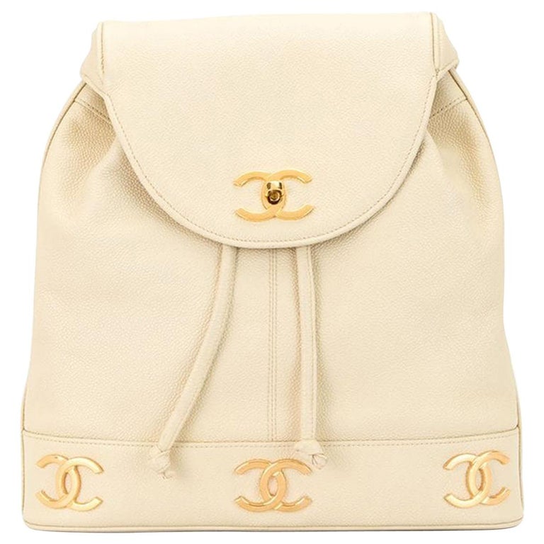Chanel Vintage 90’s Beige Cream Triple CC Backpack