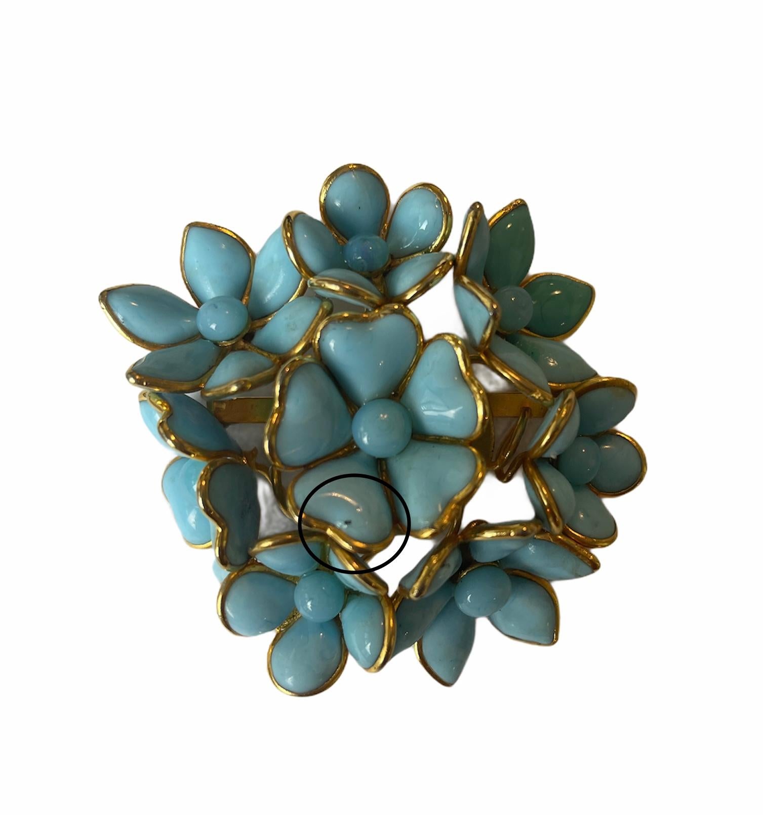 Chanel Vintage '90s Turquoise Gripoix Glass Floral Brooch For Sale 3