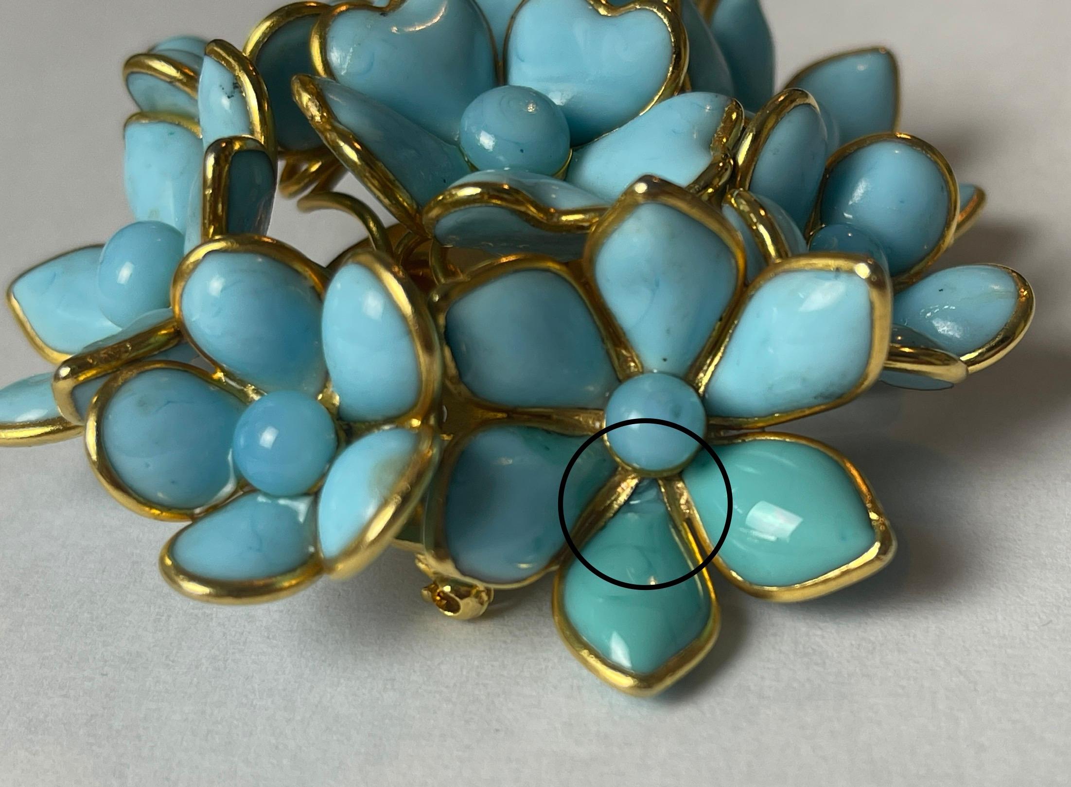 Chanel Vintage '90s Turquoise Gripoix Glass Floral Brooch For Sale 4