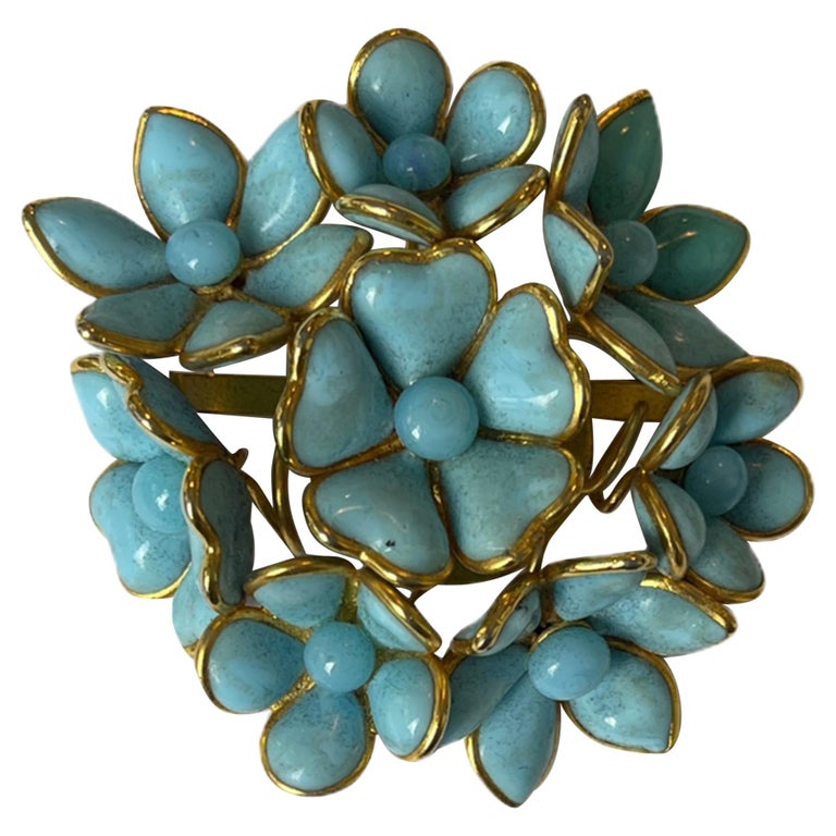 Chanel Vintage '90s Turquoise Gripoix Glass Floral Brooch For Sale