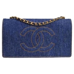 Chanel Vintage 90's Geldbörse auf einer Kette Denim & Lammfell Leder Cross Body Bag