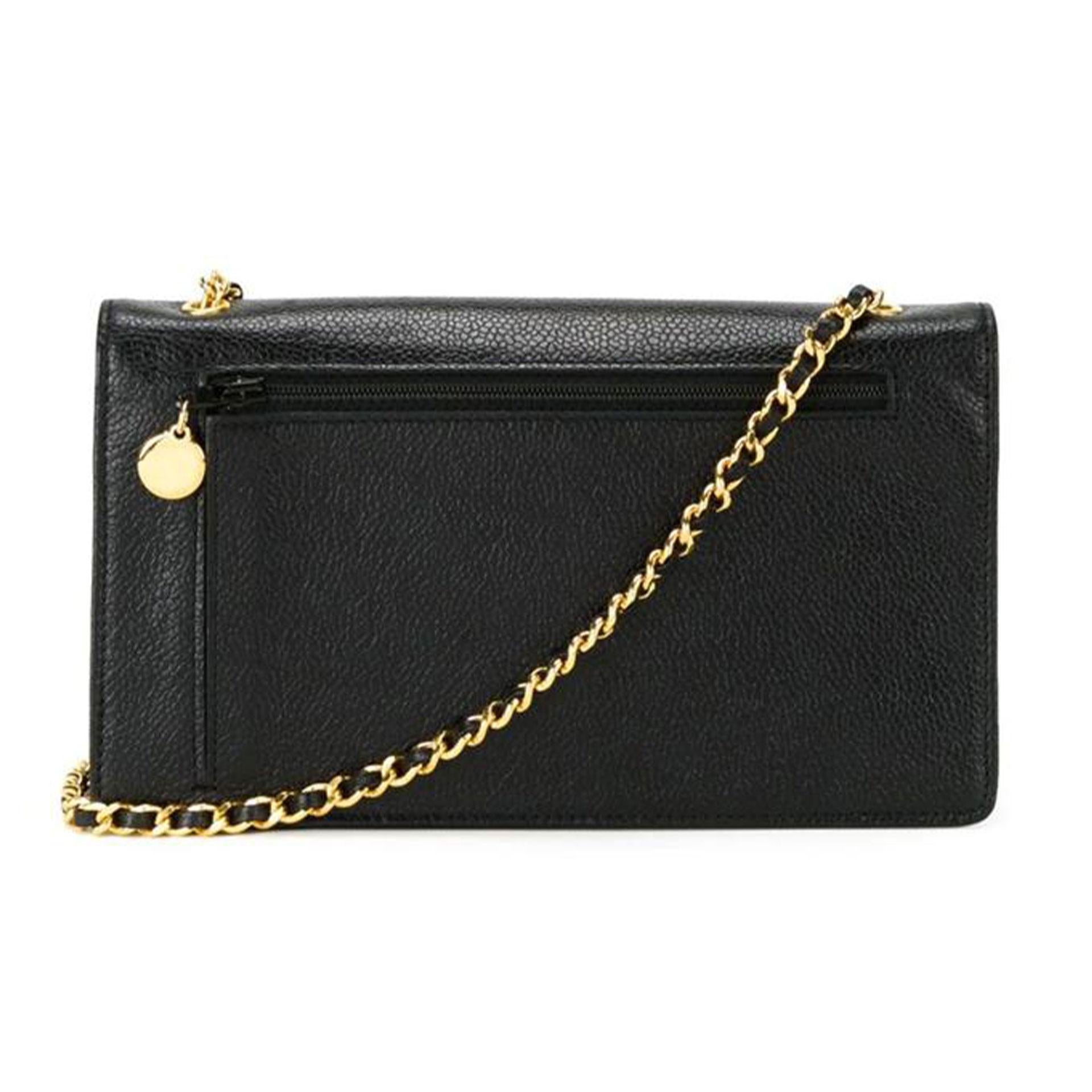 Chanel 1996 Vintage Woc Brieftasche an Kette Cross Body Bag aus schwarzem Kalbsleder im Angebot 1