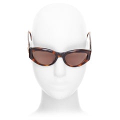 CHANEL Vintage 91235 brown tortoise resin gold CC logo cat eye sunglasses
