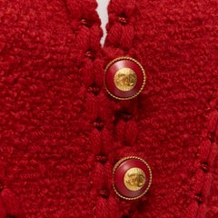 CHANEL Vintage 93A red boucle tweed boned corset structured braided CC jacket