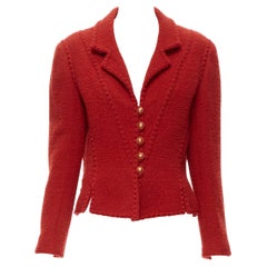 CHANEL Vintage 93A red boucle tweed boned corset structured braided CC jacket