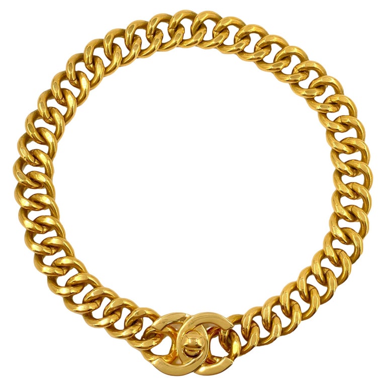 Chanel Vintage 95A Turnlock CC Choker Necklace Chunky Chain 66407 For ...