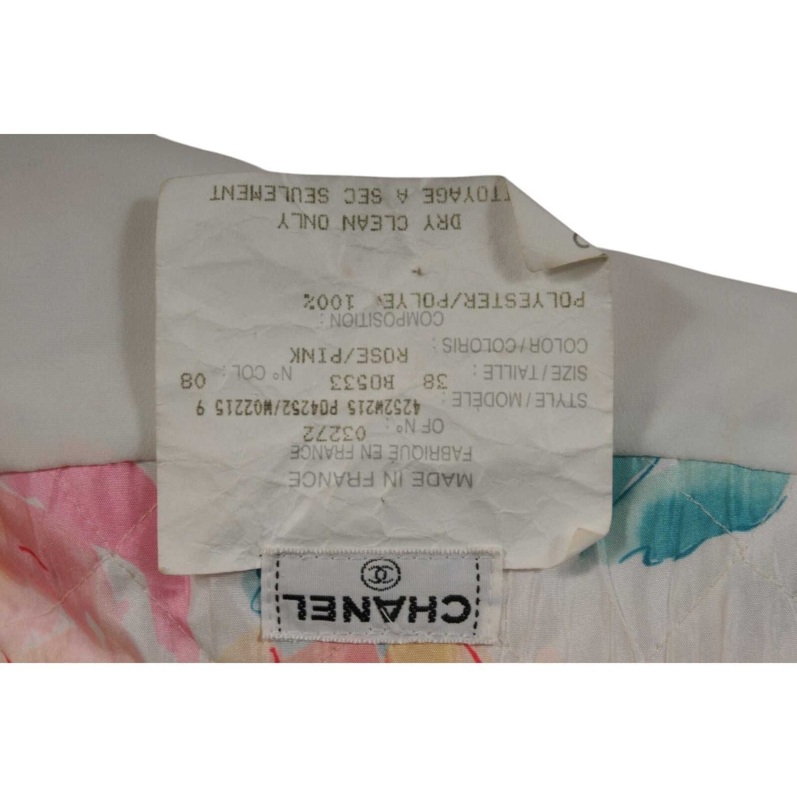 Chanel Vintage 95c Floral Diamond Quilted CC Logo Weste Größe 38 Pink Weiß Jacke im Angebot 8
