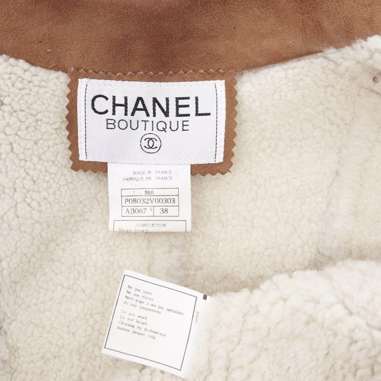 CHANEL Vintage 96A brown suede shearling lined cropped aviator jacket ...