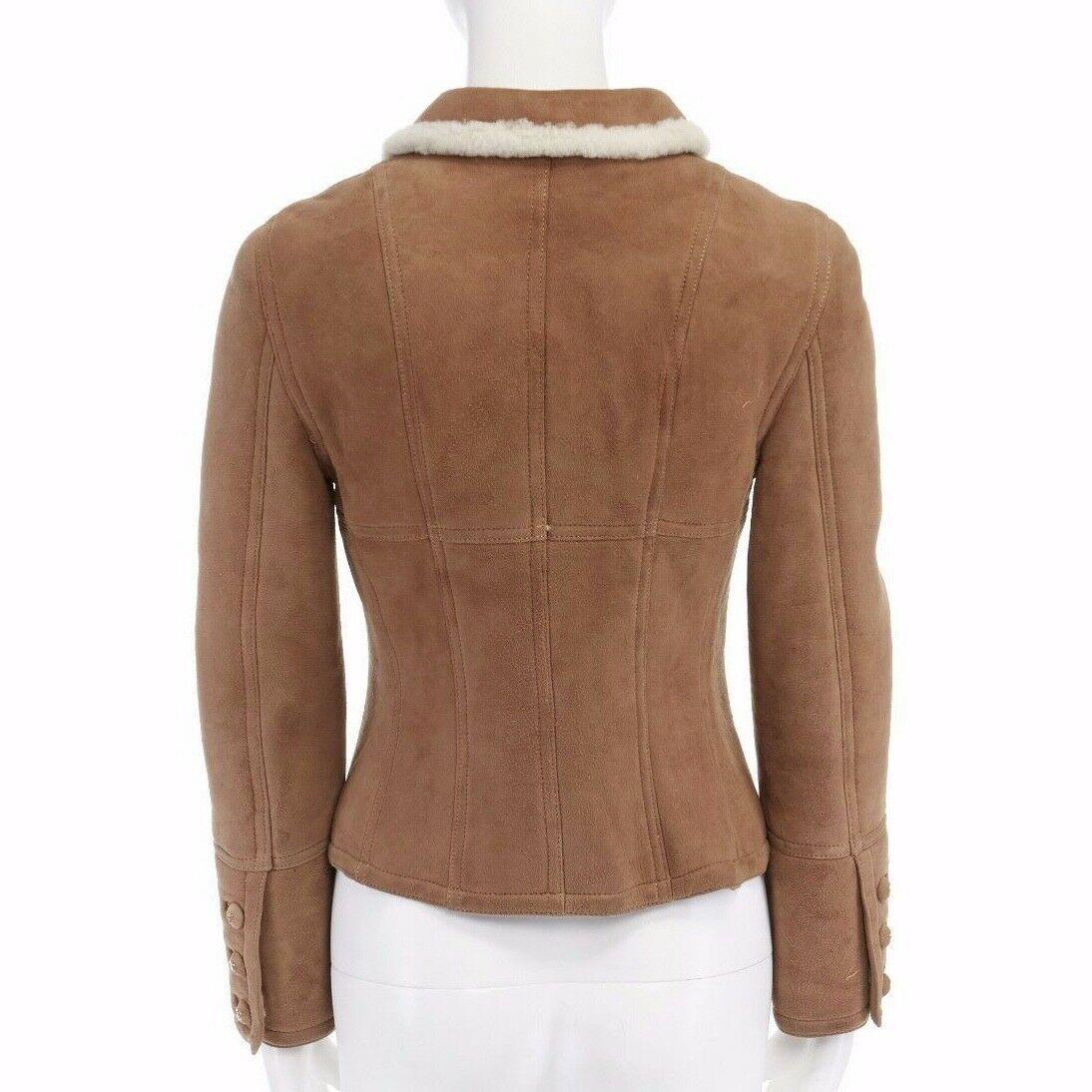 Women's CHANEL Vintage 96A brown suede shearling lined cropped aviator jacket FR38 US4 S