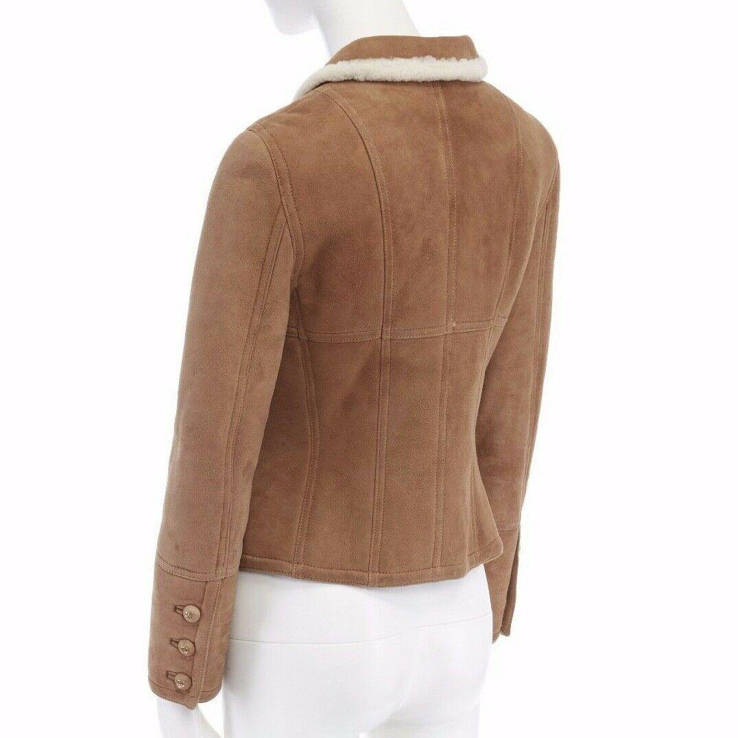 CHANEL Vintage 96A brown suede shearling lined cropped aviator jacket FR38 US4 S 1