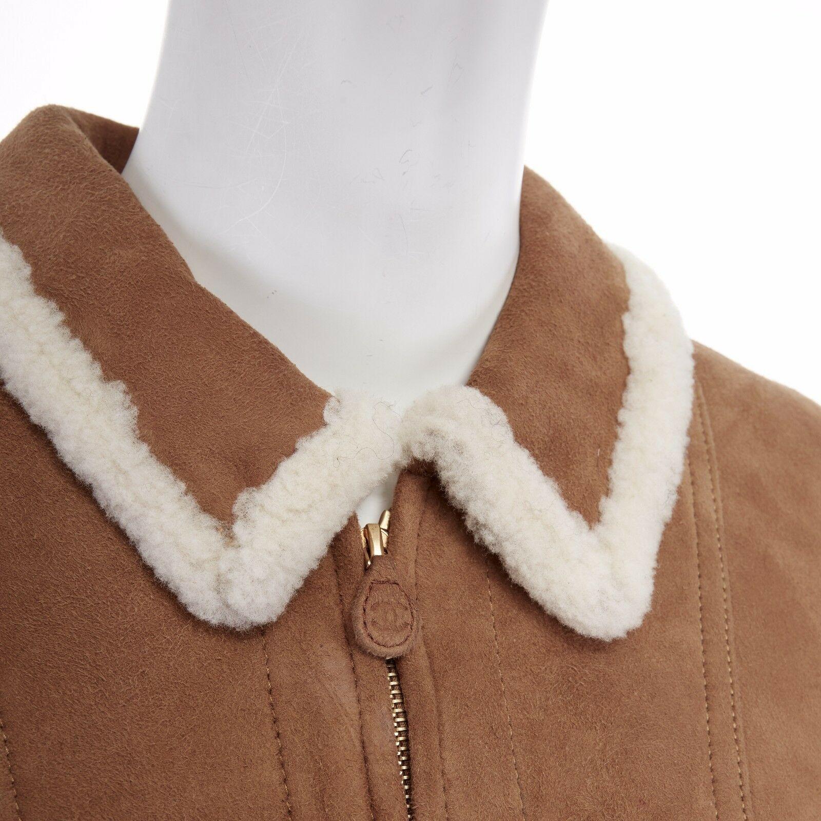CHANEL Vintage 96A brown suede shearling lined cropped aviator jacket FR38 US4 S 2