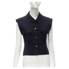 CHANEL Retro 96P Runway black CC button 100% wool pocketed cropped vest FR38 M