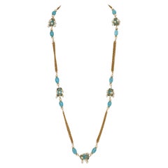 Chanel Vintage 97 P Electric Blue Gripoix Bead & Pearl Chain Sautoir Necklace