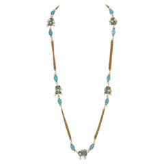Chanel Vintage 97 P Electric Blue Gripoix Perlen & Perlen Kette Sautoir Halskette