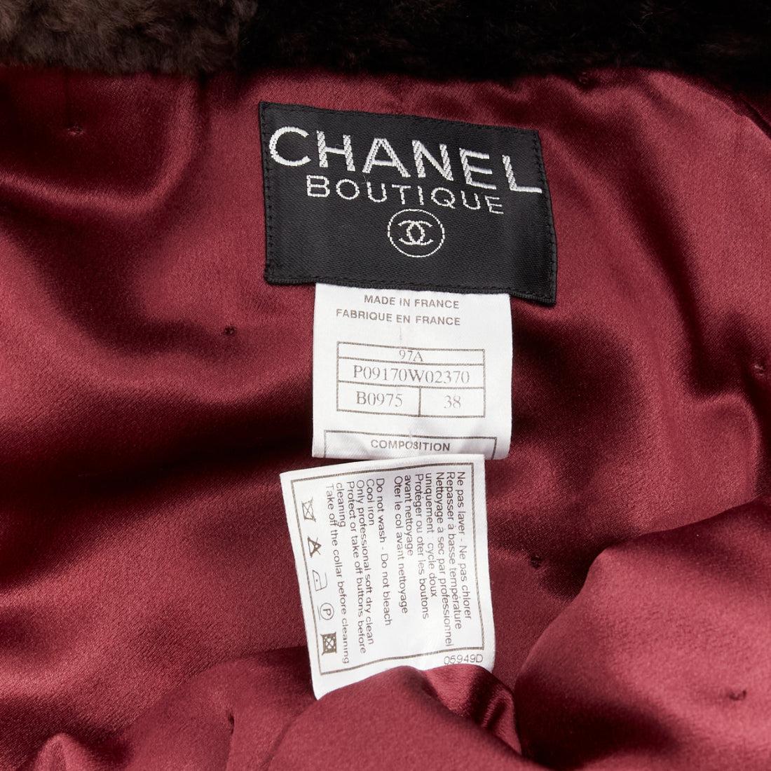 CHANEL Vintage 97A 100% cashmere brown fur collar A-line coat FR38 M For Sale 6