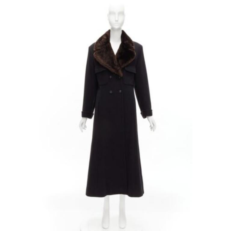 CHANEL Vintage 97A 100% cashmere brown fur collar A-line coat FR38 M For Sale 6