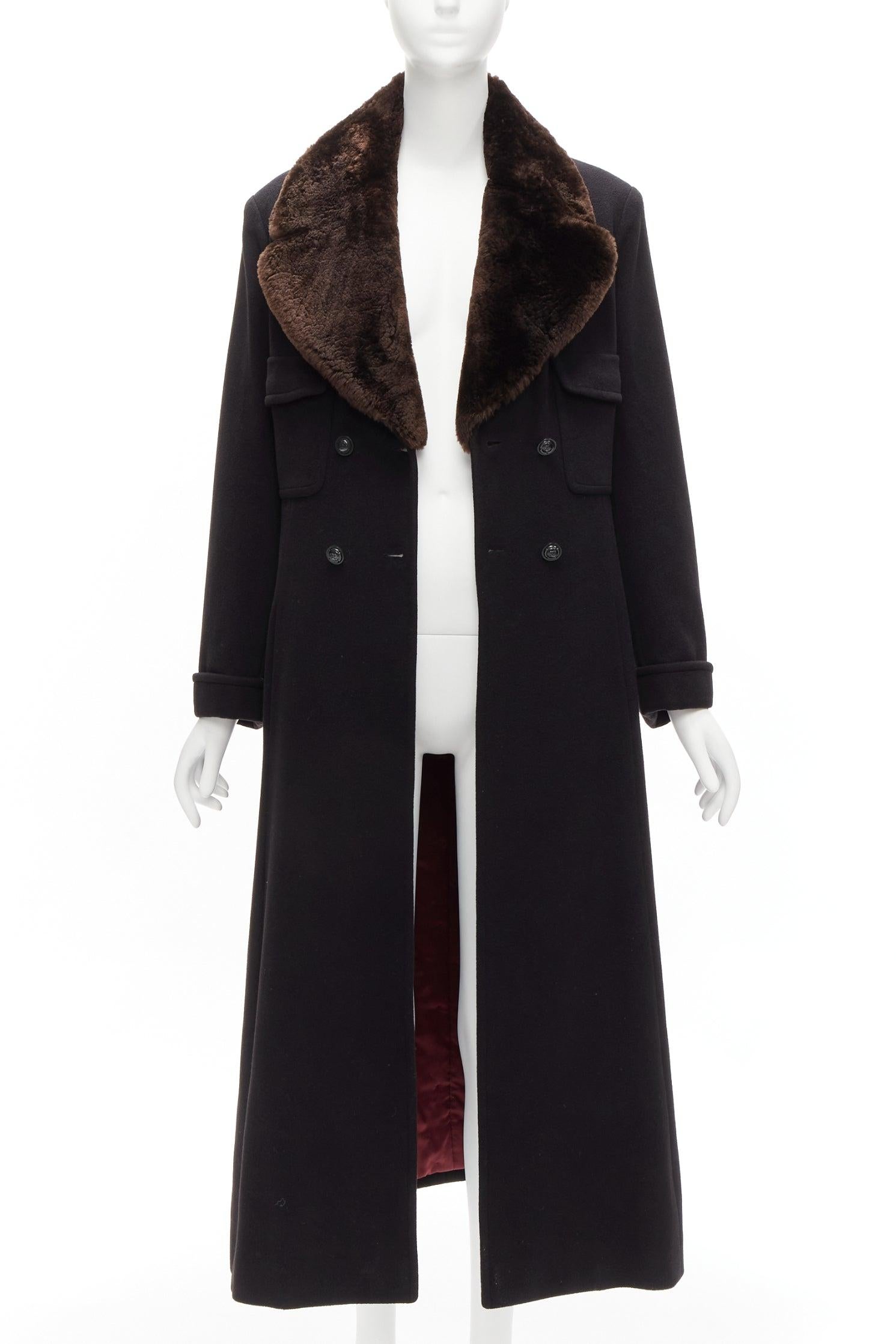 CHANEL Vintage 97A 100% cashmere brown fur collar A-line coat FR38 M In Excellent Condition For Sale In Hong Kong, NT