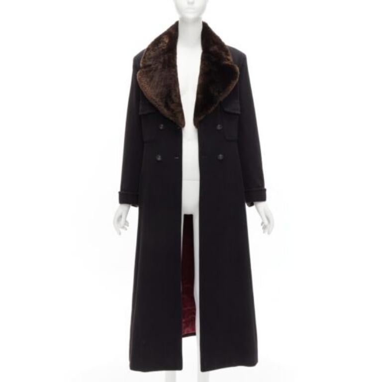 Black CHANEL Vintage 97A 100% cashmere brown fur collar A-line coat FR38 M For Sale