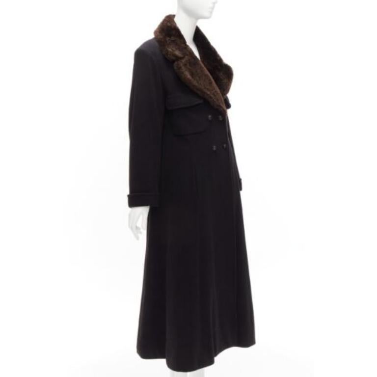 CHANEL Vintage 97A 100% cashmere brown fur collar A-line coat FR38 M In Excellent Condition For Sale In Hong Kong, NT