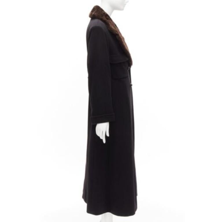 Women's CHANEL Vintage 97A 100% cashmere brown fur collar A-line coat FR38 M For Sale