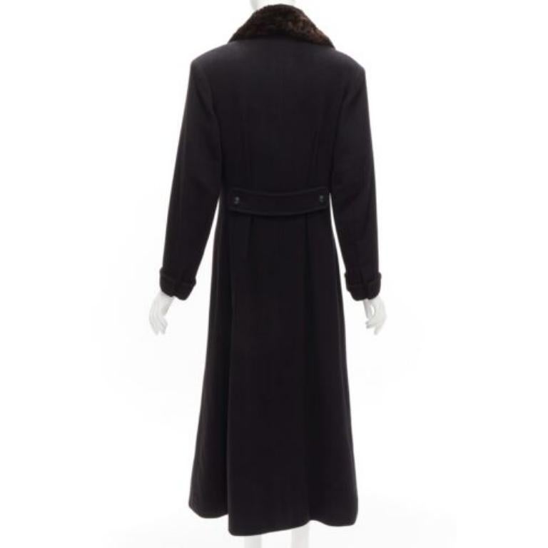 CHANEL Vintage 97A 100% cashmere brown fur collar A-line coat FR38 M For Sale 1
